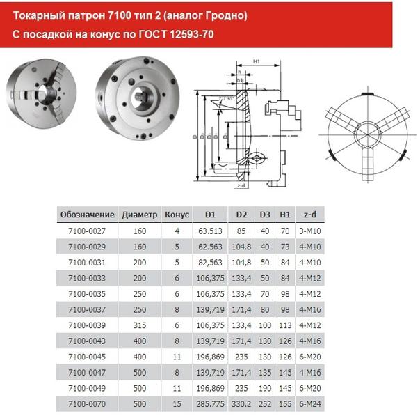 Патрон токарный d 315 мм 3-х кулачковый 7100-0041П (конус 8)