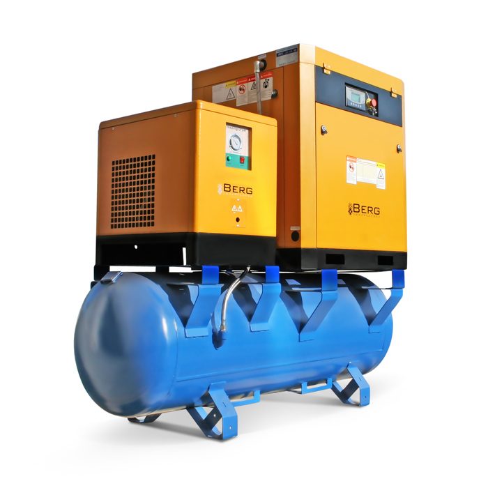 Винтовой компрессор BERG ВК-22РО-500 на ресивере с осушителем