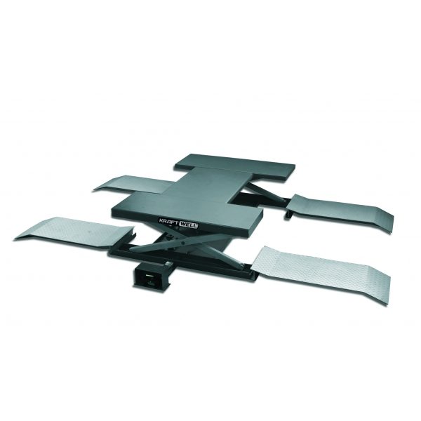 Подъемник ножничный KraftWell г/п 2500 кг. пневматический напольный с поворотными лапами