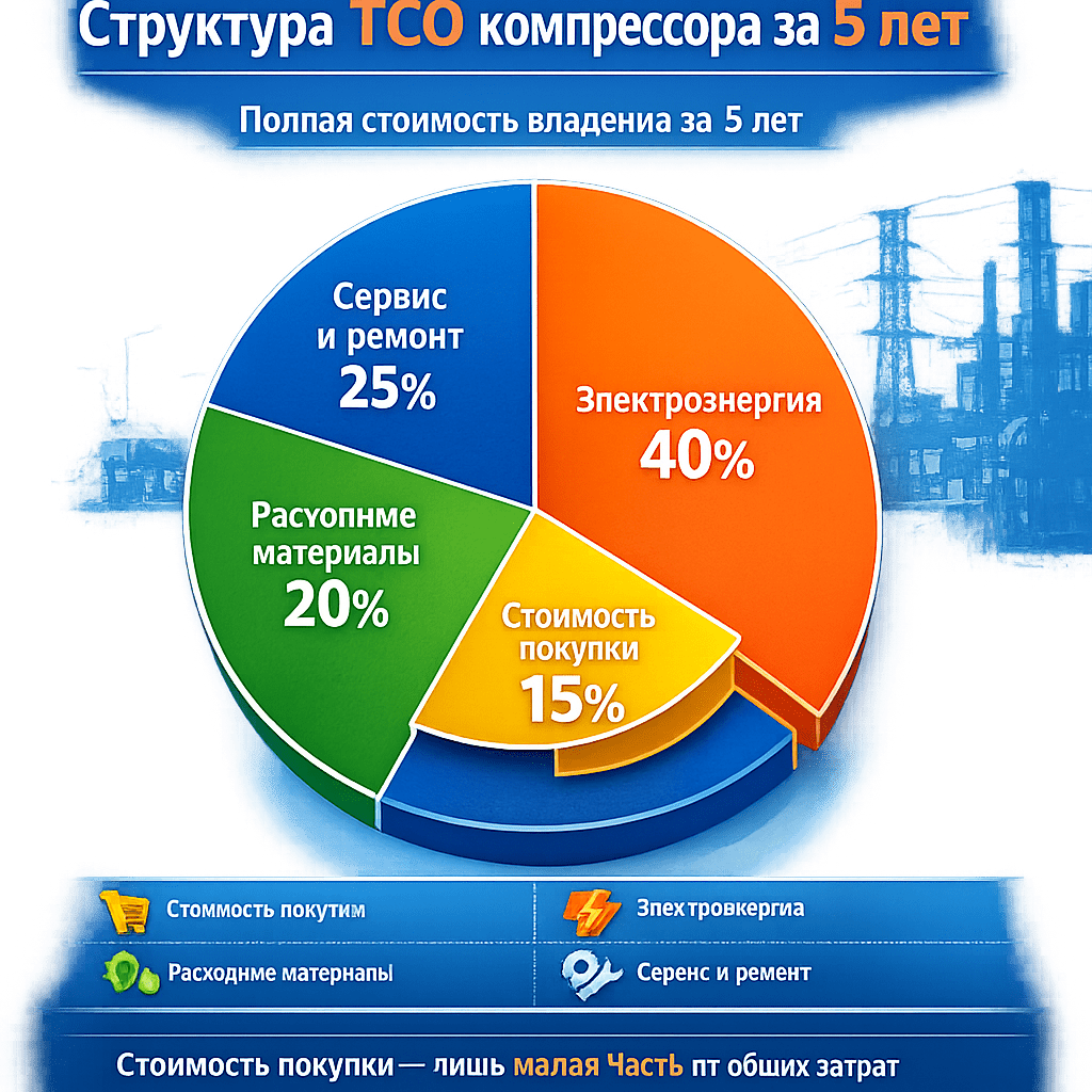 Стоимость покупки — лишь малая часть от общих затрат на компрессор за весь срок эксплуатации