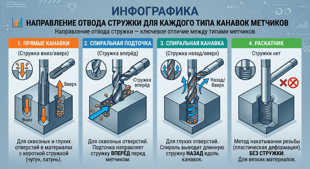 Ручной комплект (слева) и машинный метчик (справа) — разница в конструкции определяет область применения