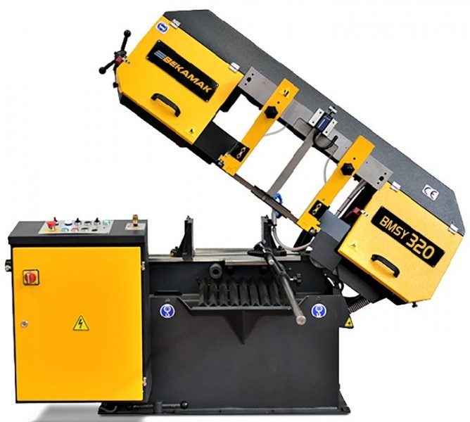 Двухколонный полуавтомат Beka-Mak BMSY 320 GH в производственном цеху — турецкое качество для интенсивной эксплуатации