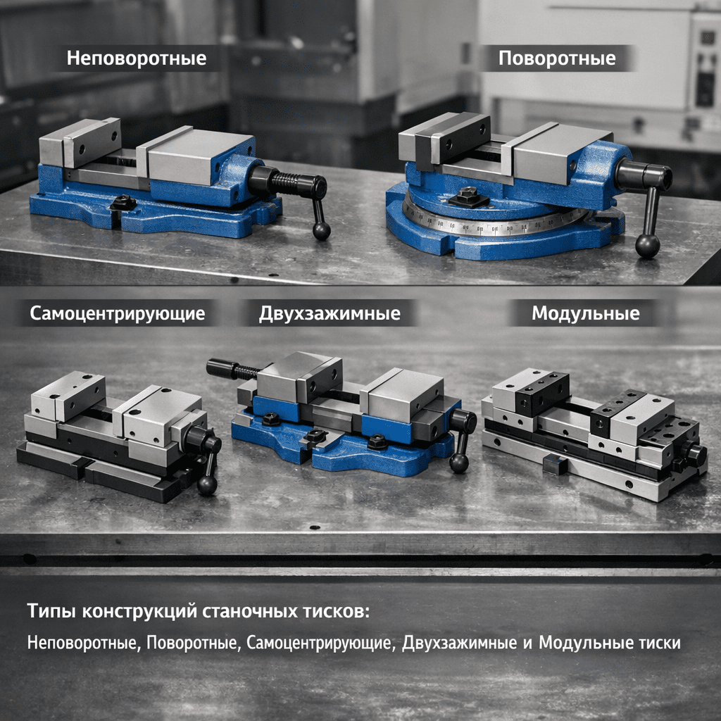 Различные конструктивные исполнения станочных тисков для разных производственных задач