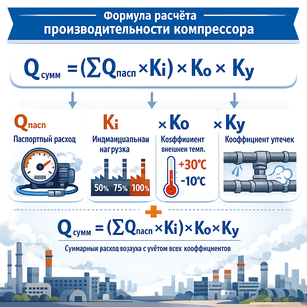 Формула расчёта суммарного расхода воздуха с учётом всех коэффициентов Формула расчёта суммарного расхода воздуха с учётом всех коэффициентов