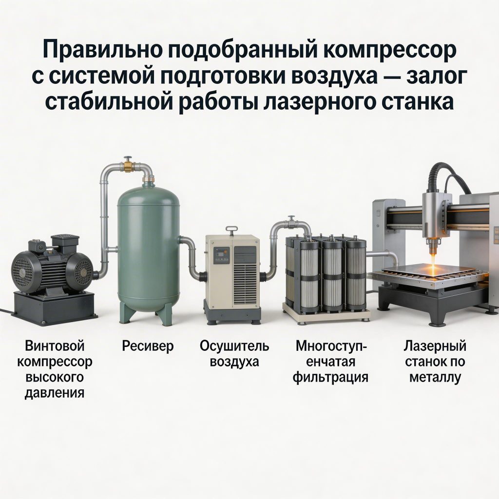 Правильно подобранный компрессор с системой подготовки воздуха — залог стабильной работы лазерного станка Правильно подобранный компрессор с системой подготовки воздуха — залог стабильной работы лазерного станка