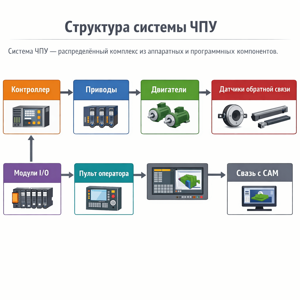 Система ЧПУ — распределённый комплекс из аппаратных и программных компонентов.png Система ЧПУ — распределённый комплекс из аппаратных и программных компонентов.png