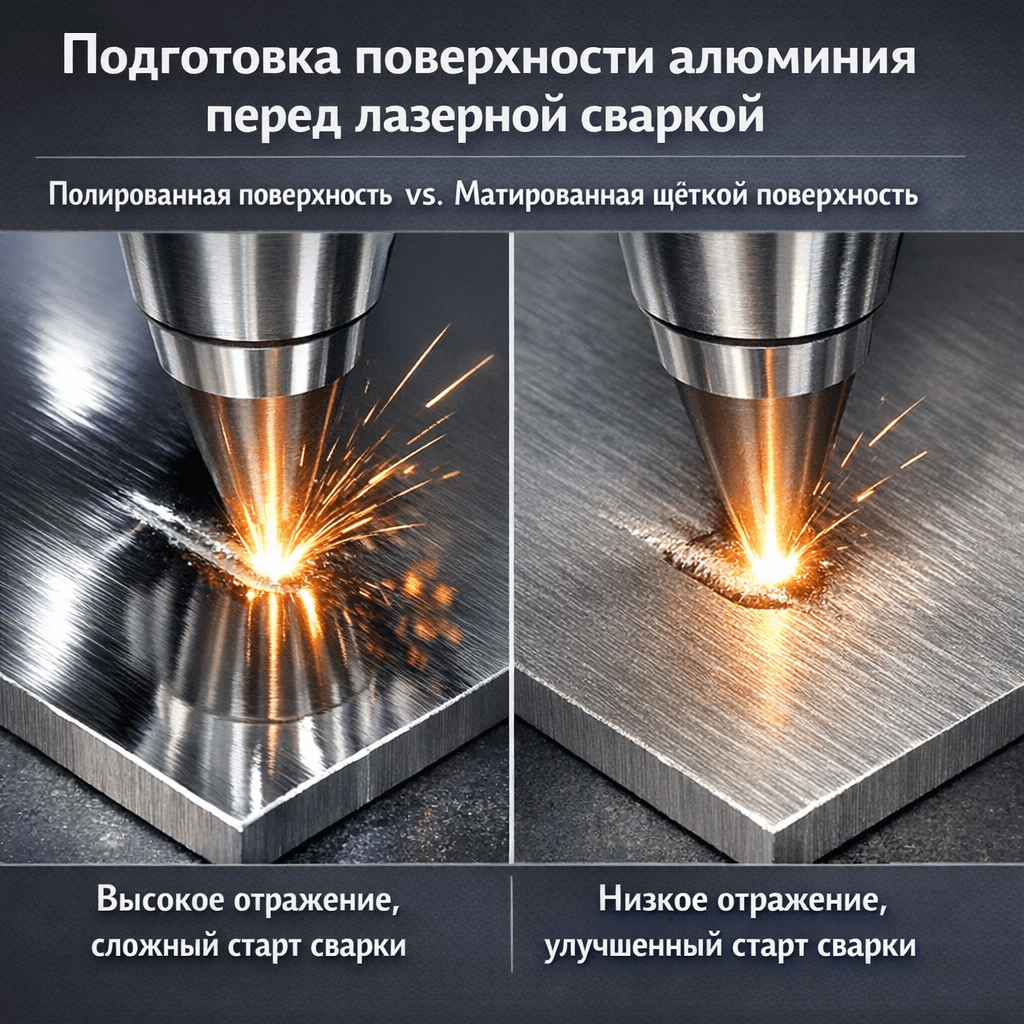 Матирование поверхности снижает отражение и улучшает захват луча при старте сварки