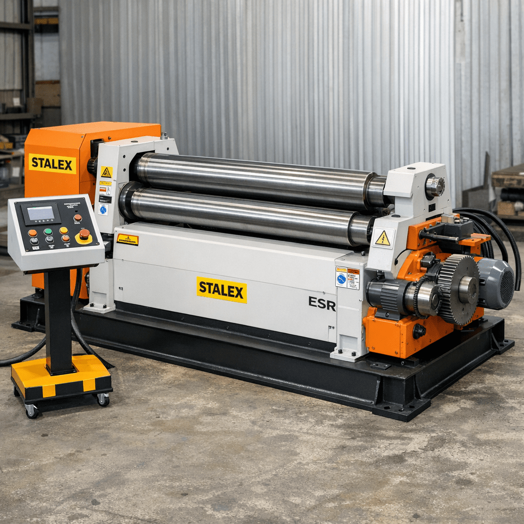 Электромеханический вальцовочный станок Stalex серии ESR — общий вид, пульт управления, редуктор, валки.png
