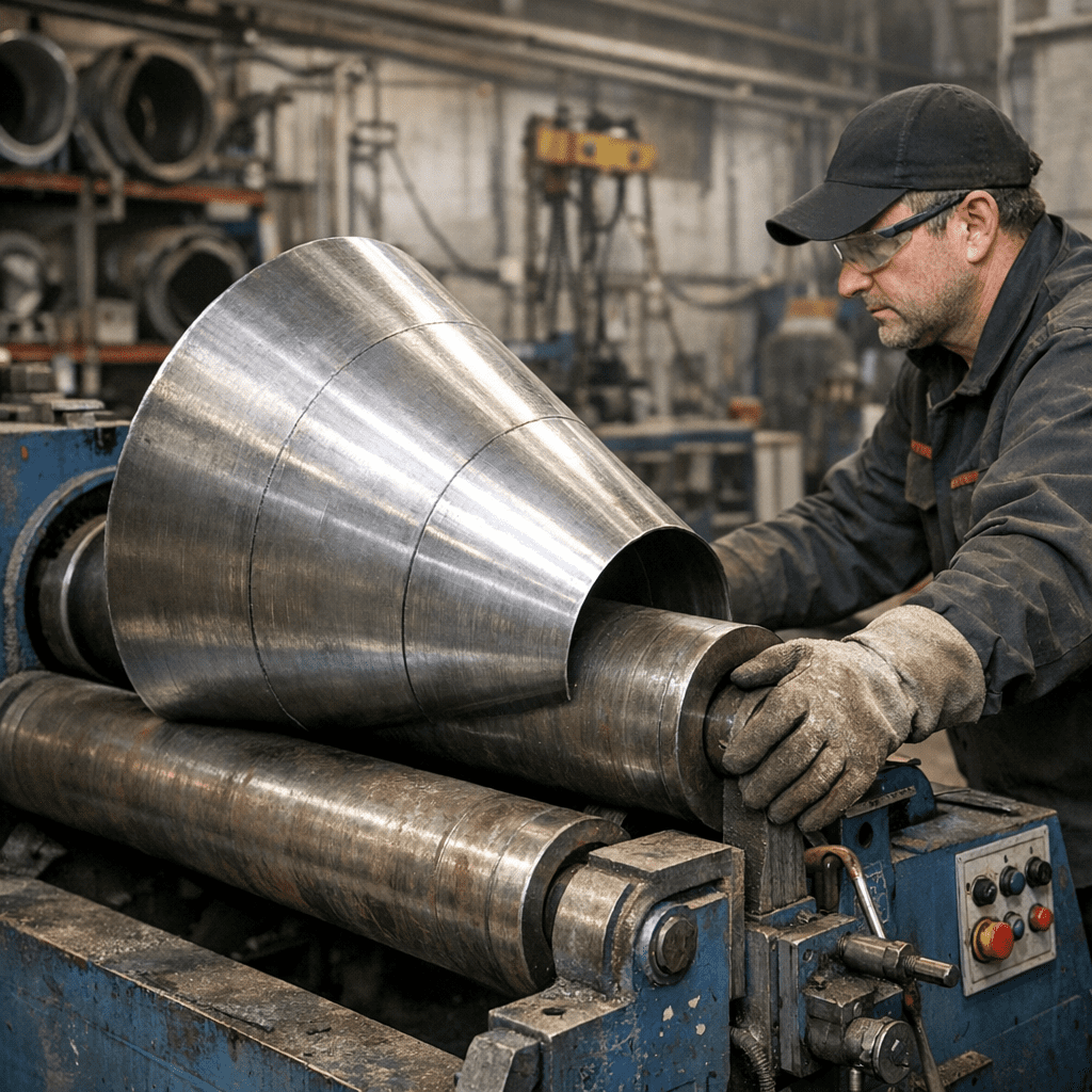 Процесс изготовления конусообразного изделия на вальцовочном станке Процесс изготовления конусообразного изделия на вальцовочном станке