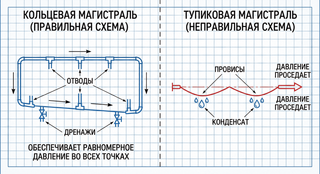 Кольцевая схема обеспечивает равномерное давление во всех точках потребления Кольцевая схема обеспечивает равномерное давление во всех точках потребления