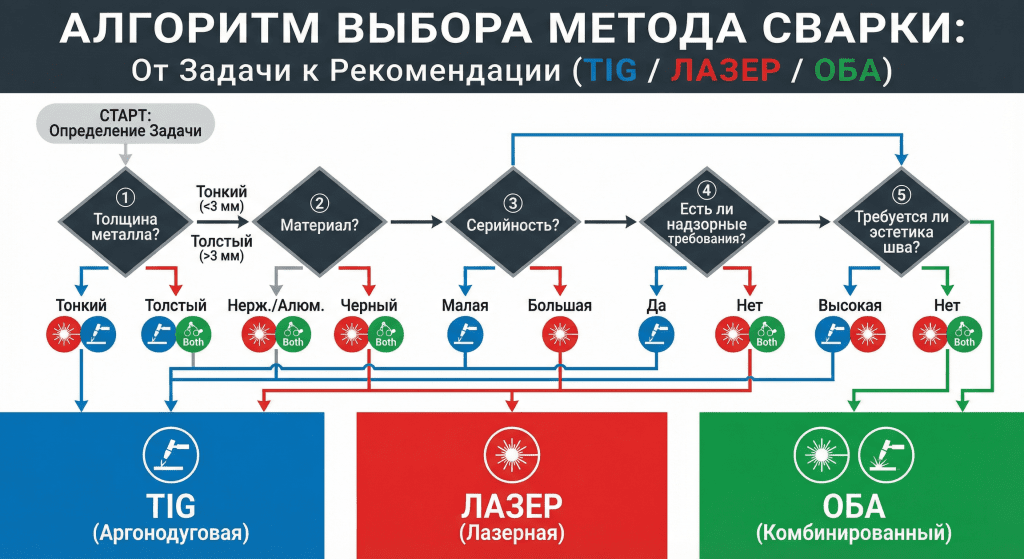 Алгоритм выбора метода сварки от задачи к рекомендации