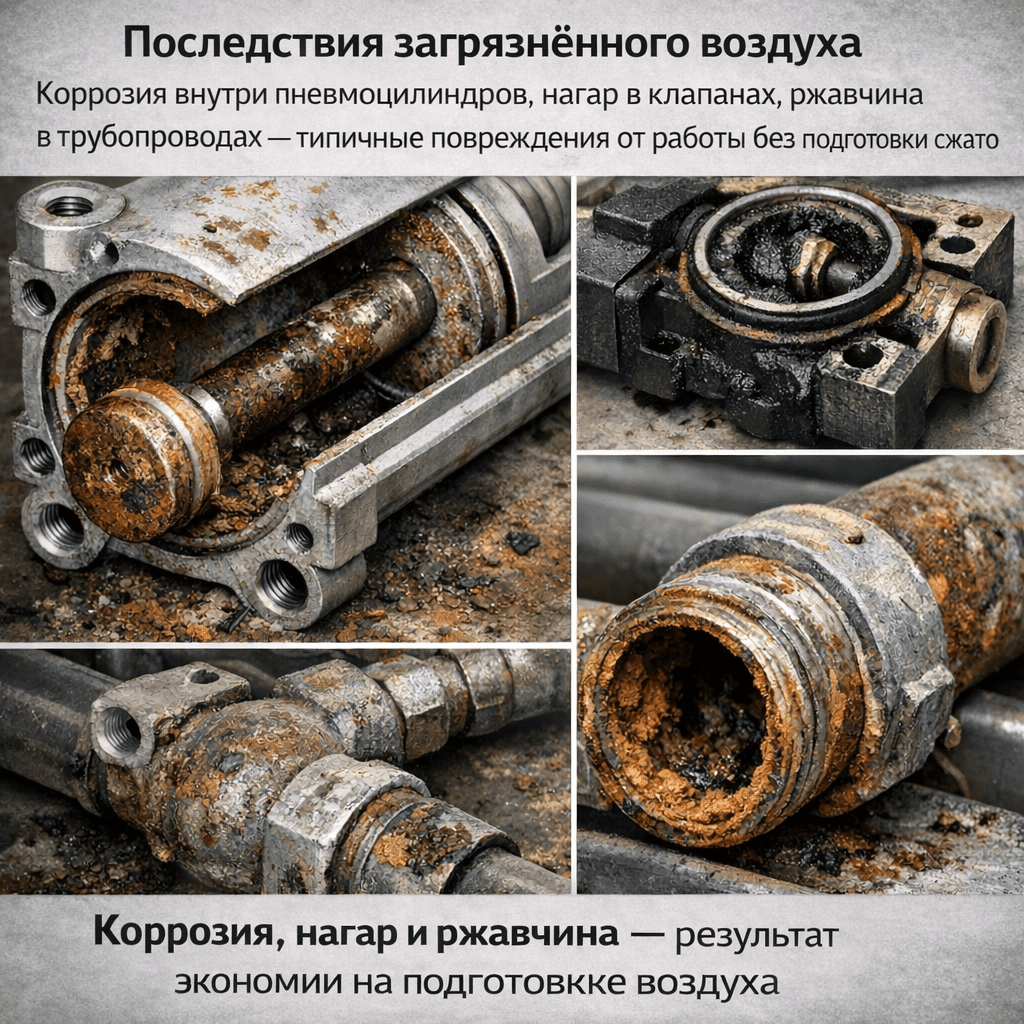 оррозия, нагар и ржавчина — результат экономии на подготовке воздуха