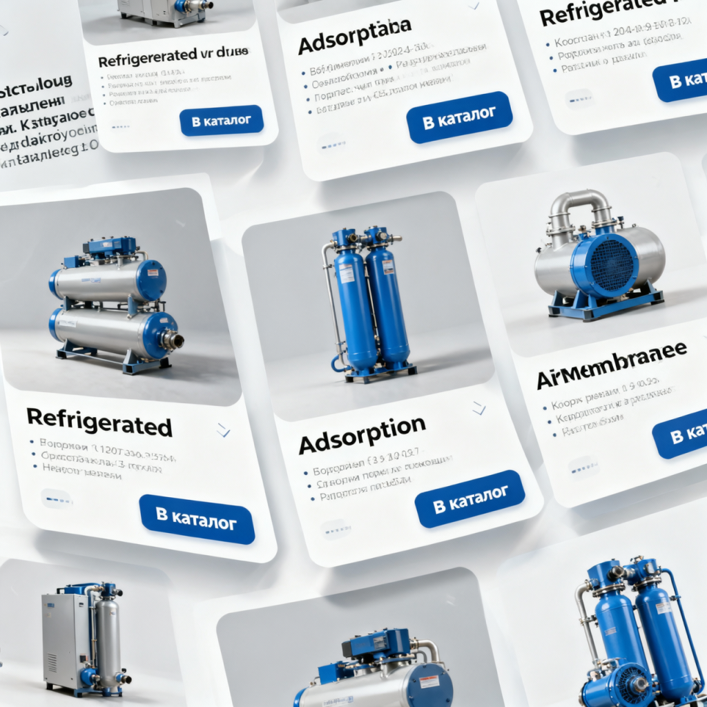 Товарные карточки осушителей рефрижераторные, адсорбционные, мембранные — с кнопкой «В каталог»