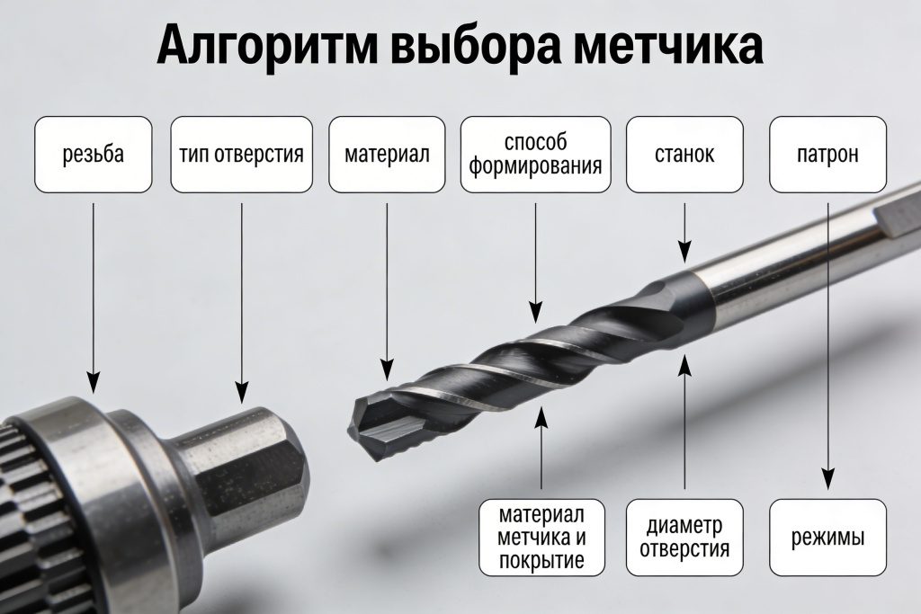 Пошаговый алгоритм выбора машинного метчика — от параметров резьбы до назначения режимов